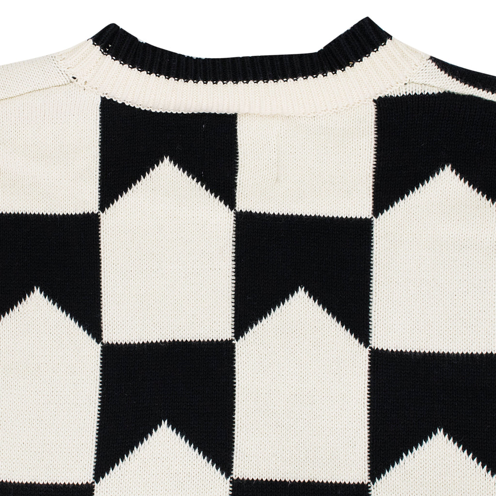 BLACK/CREAM CHEVRON CHECKERED KNIT CARDIGAN