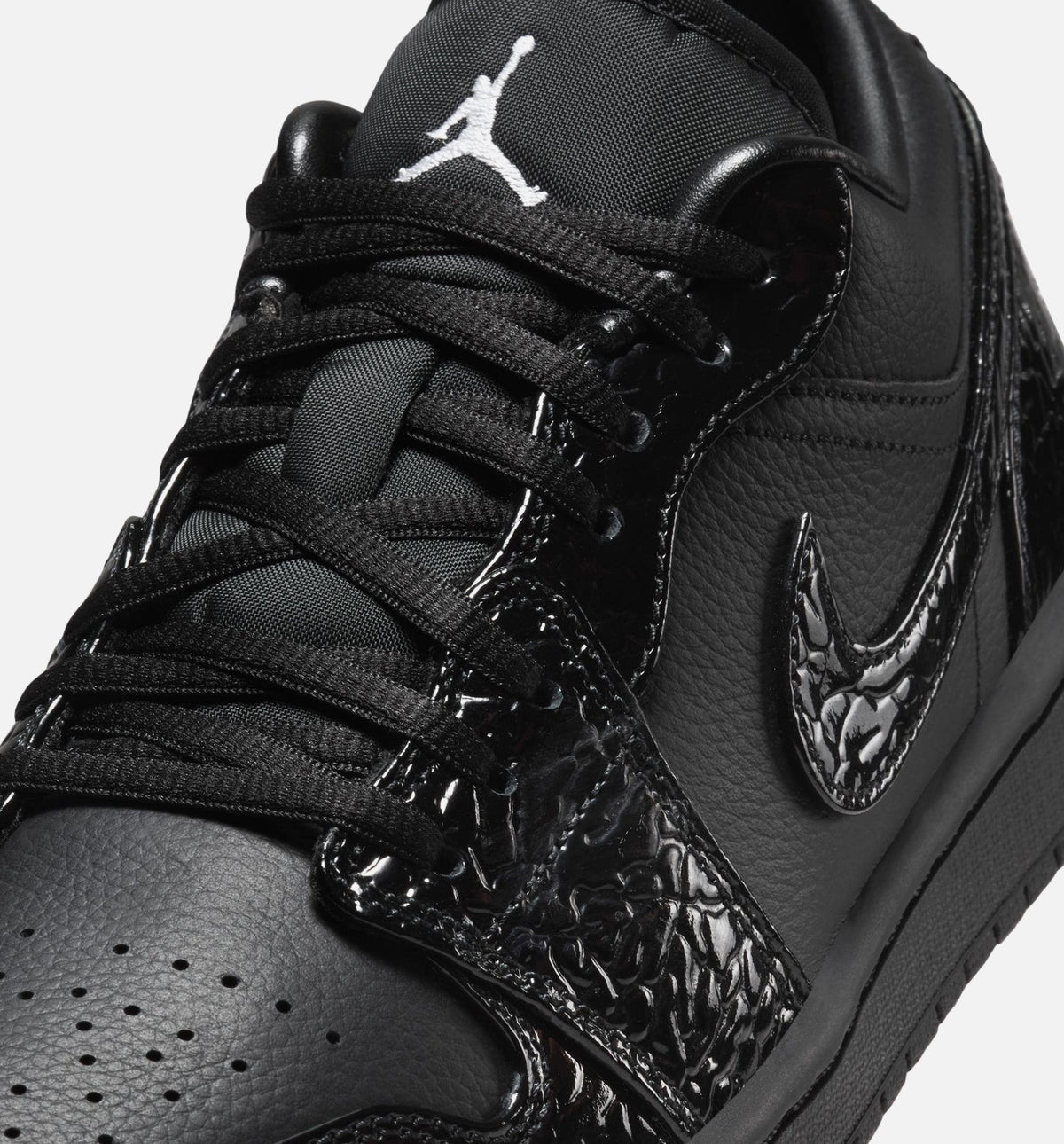 Air Jordan 1 Low Patent Elephant – Women's Lifestyle Shoe in Black/White/Metallic Silver