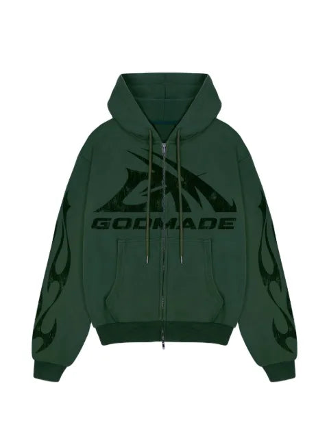 GODMADE logo-print flame-detail hoodie