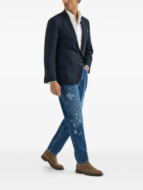 Brunello Cucinelli mouliné virgin-wool twill deconstructed Cavallo blazer with metal buttons