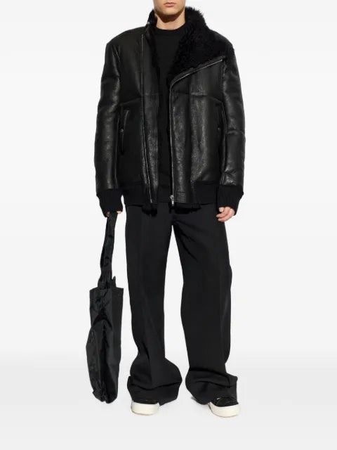 Rick Owens shearling-trimmed asymmetric-zip jacket