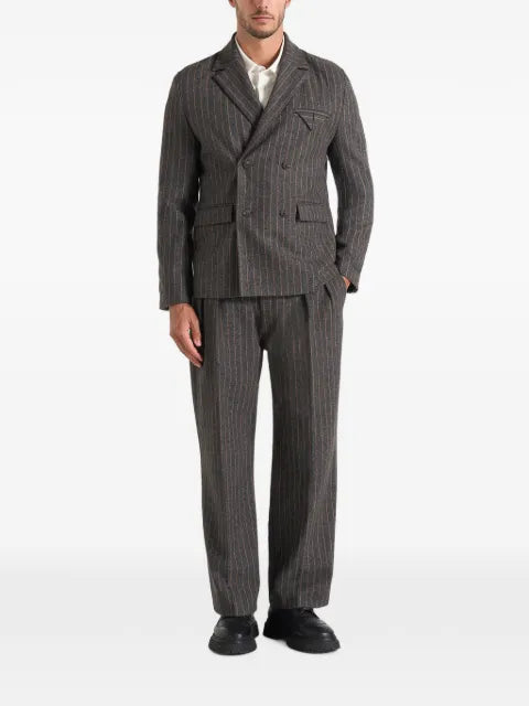 Manière De Voir Didier in grey double-breasted wool pinstripe suit blazer
