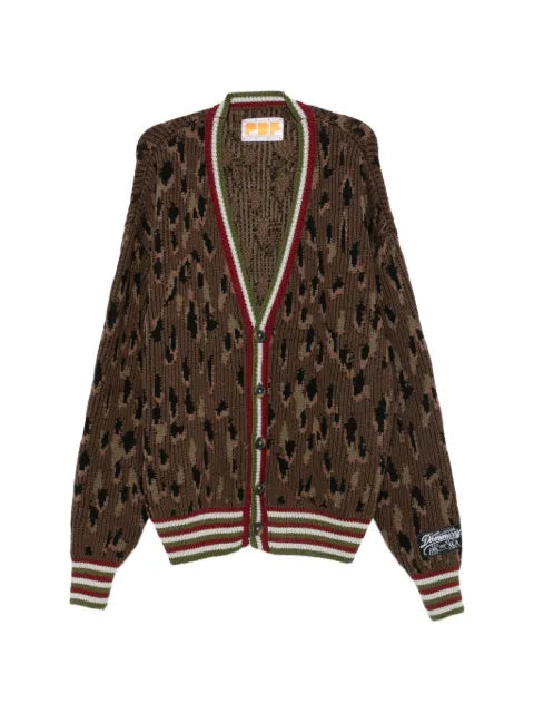 PDF leopard-pattern striped-trim cardigan
