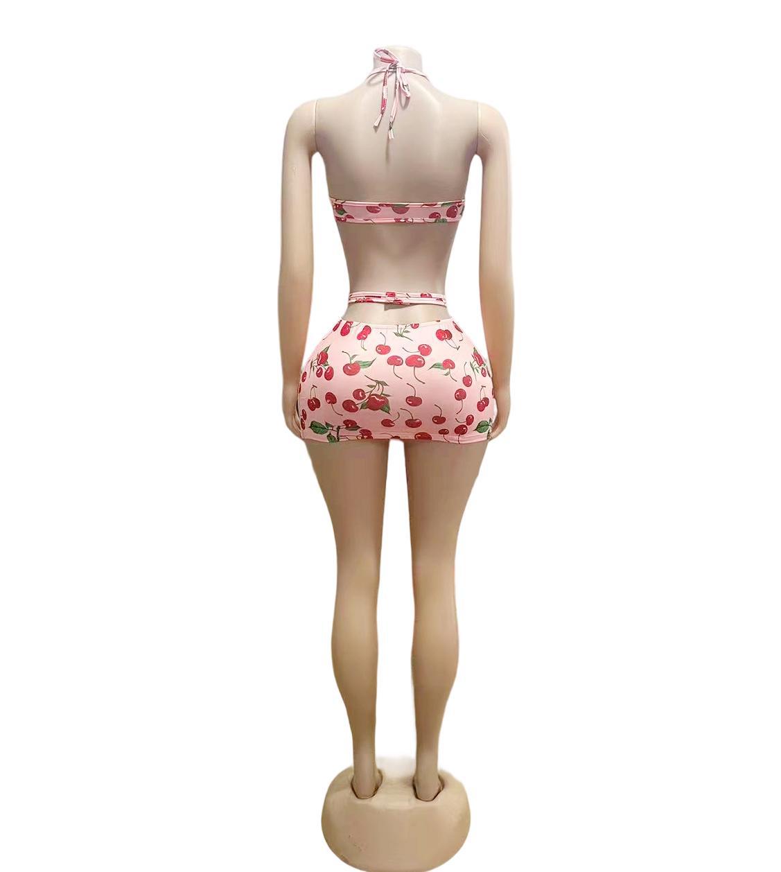 Cherry Print Cami Top and Mini Skirt Set Women
