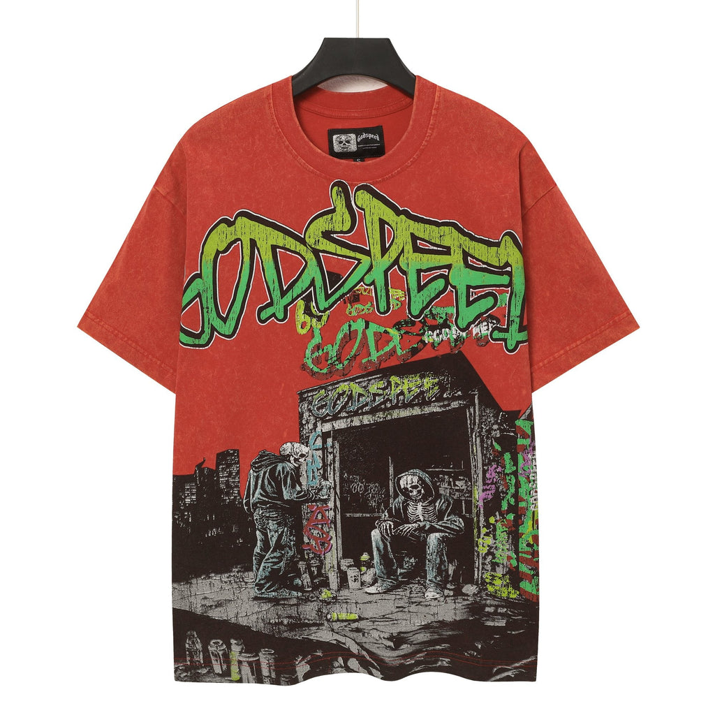 Godspeed Washed Red Skeleton Graphic T-Shirt