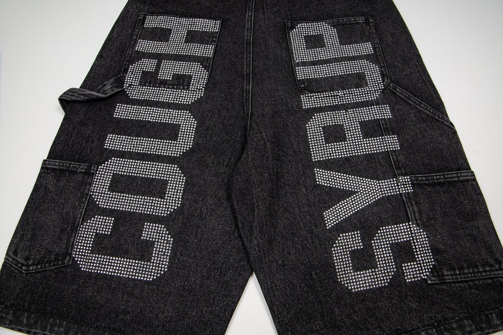 THAT'S A AWFUL LOT OF COUGH SYRUP Rhinestone Washed Denim Shorts