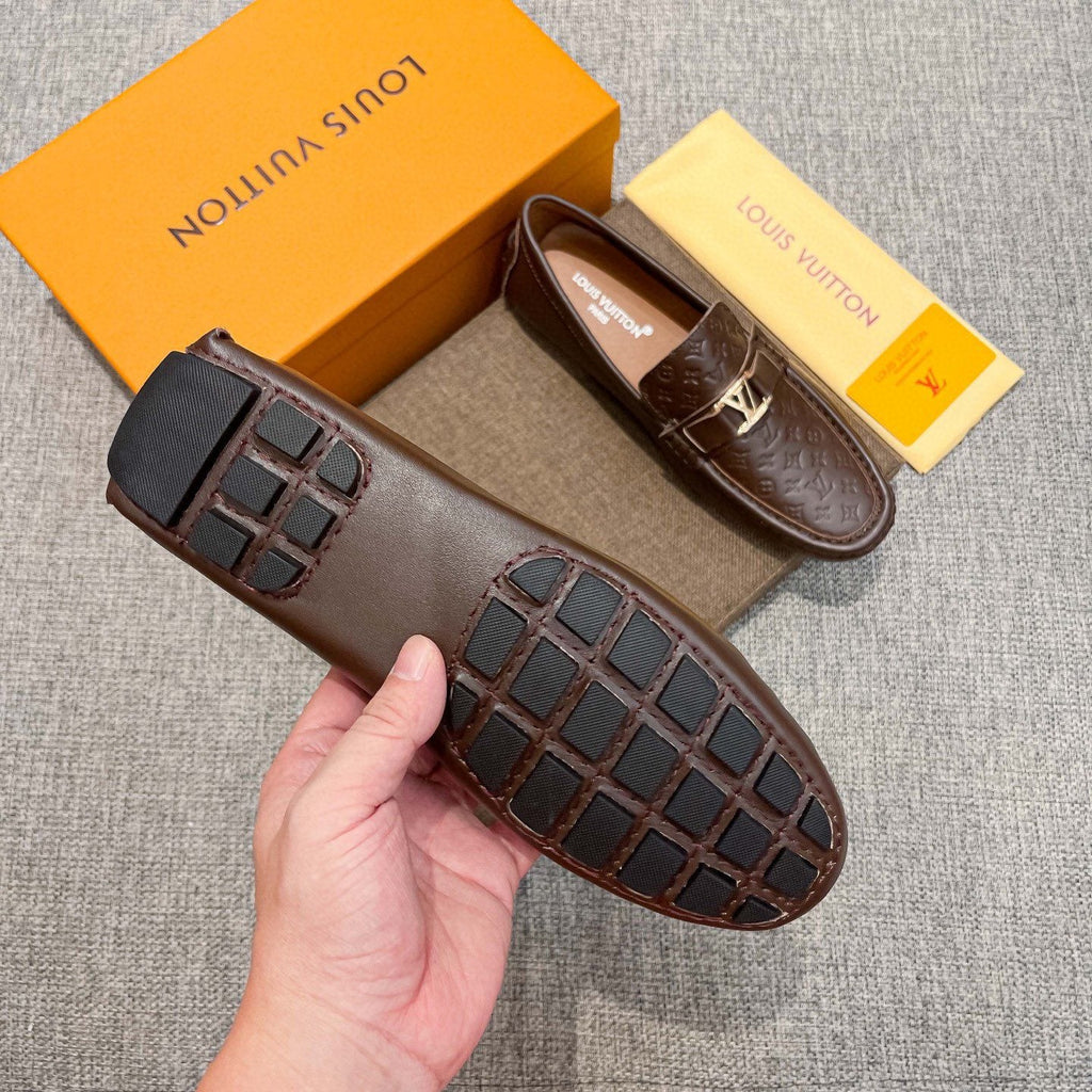 Louis Vuitton Men's Brown Embossed Hardware Loafers