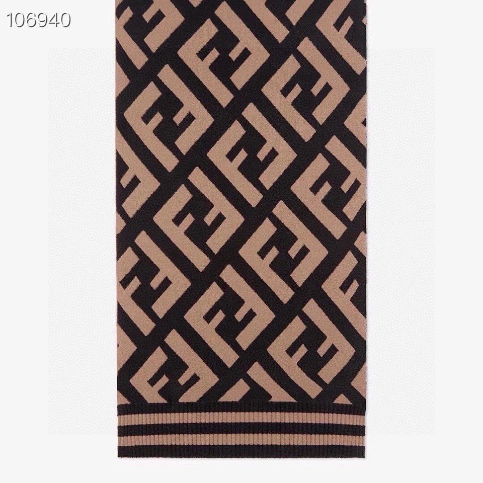 Fendi Black and Tan Monogram Knit Scarf