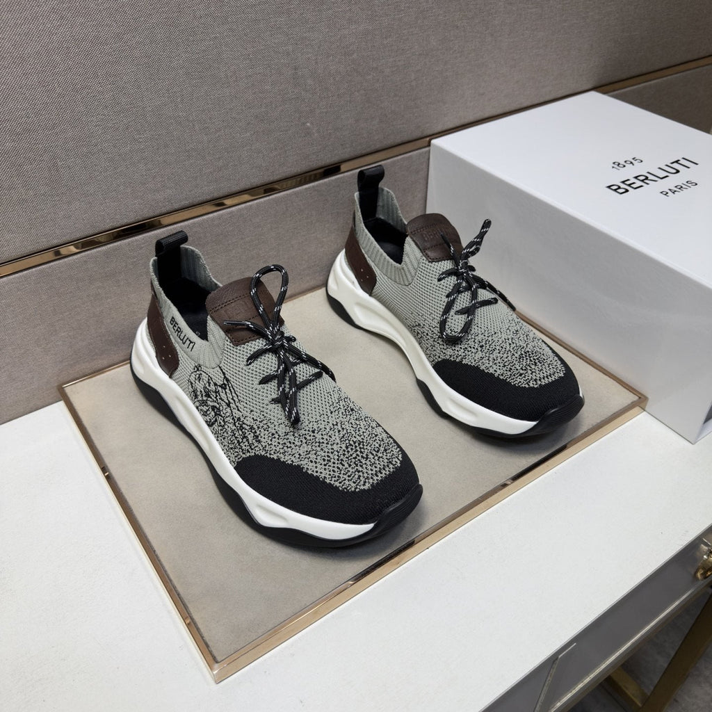 Berluti Gray and Black Lace-Up Sneakers