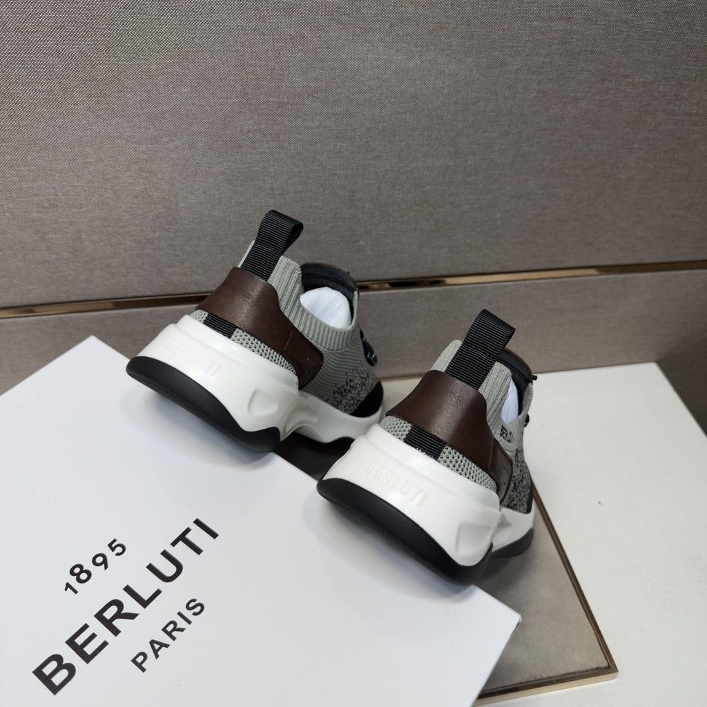 Berluti Gray and Black Lace-Up Sneakers