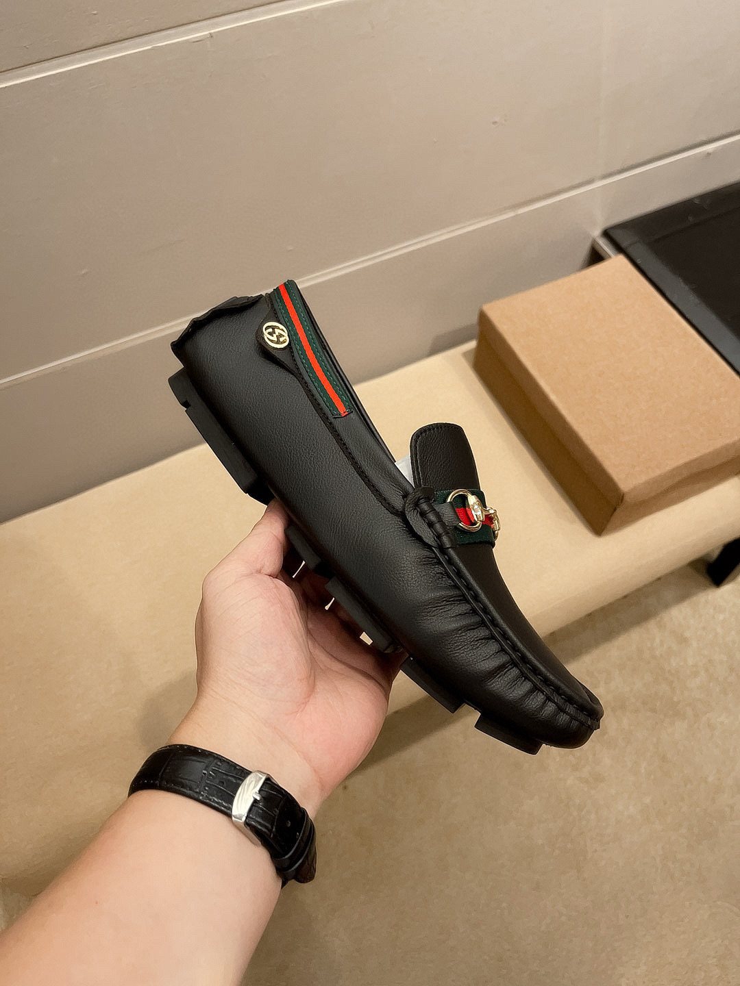 Gucci Black Web Buckle Loafers