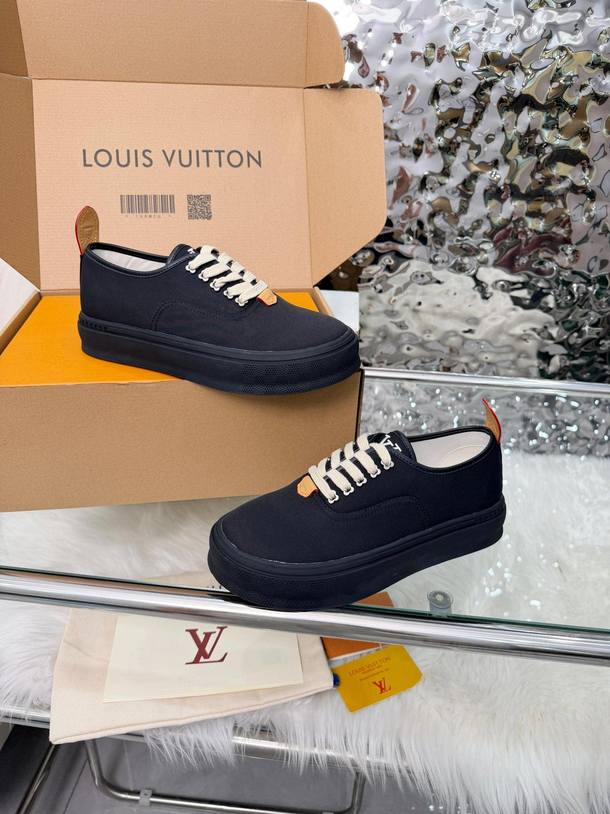 Louis Vuitton Black White-Lace Low-Top Sneakers