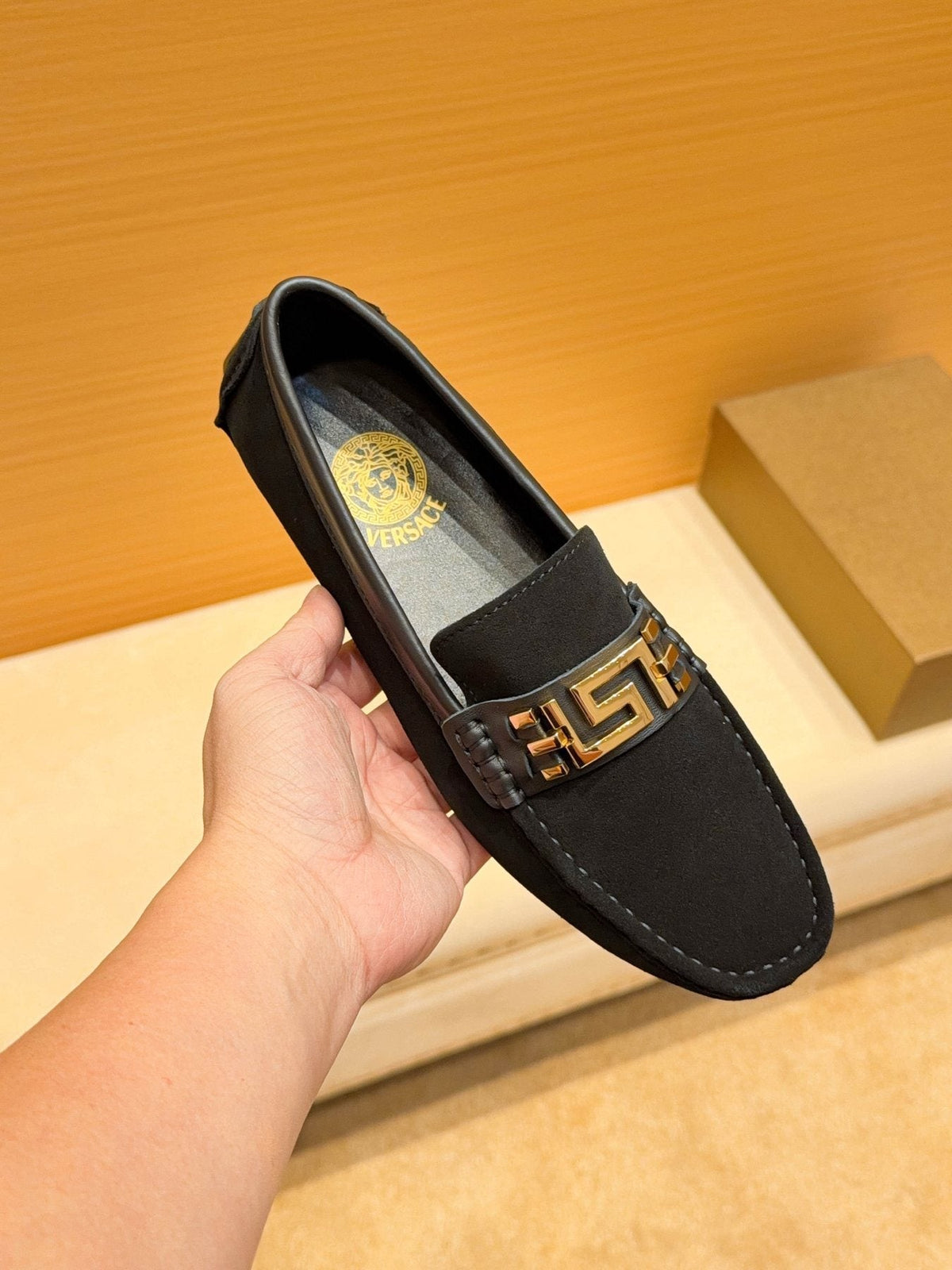 Versace Men's Black Gold Buckle Loafers