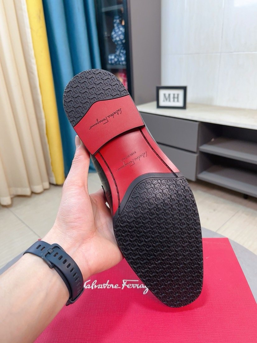 Ferragamo Black Embossed Bit Loafers
