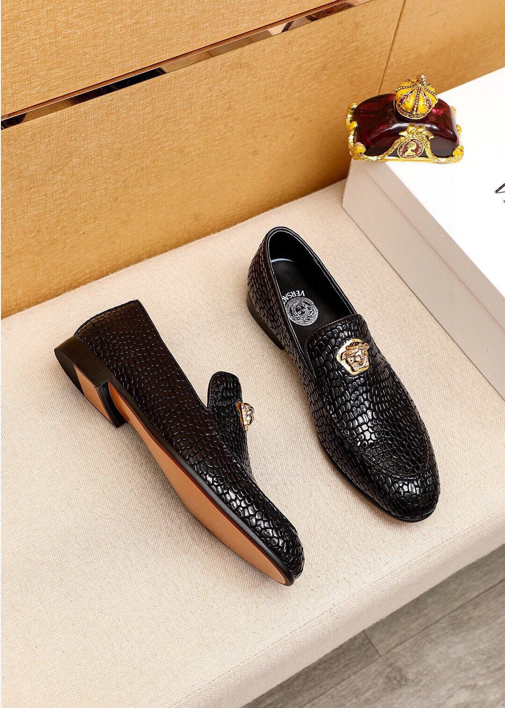 Versace Black Textured Slip-On Shoes