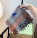Burberry Taupe Plaid Fringed Scarf