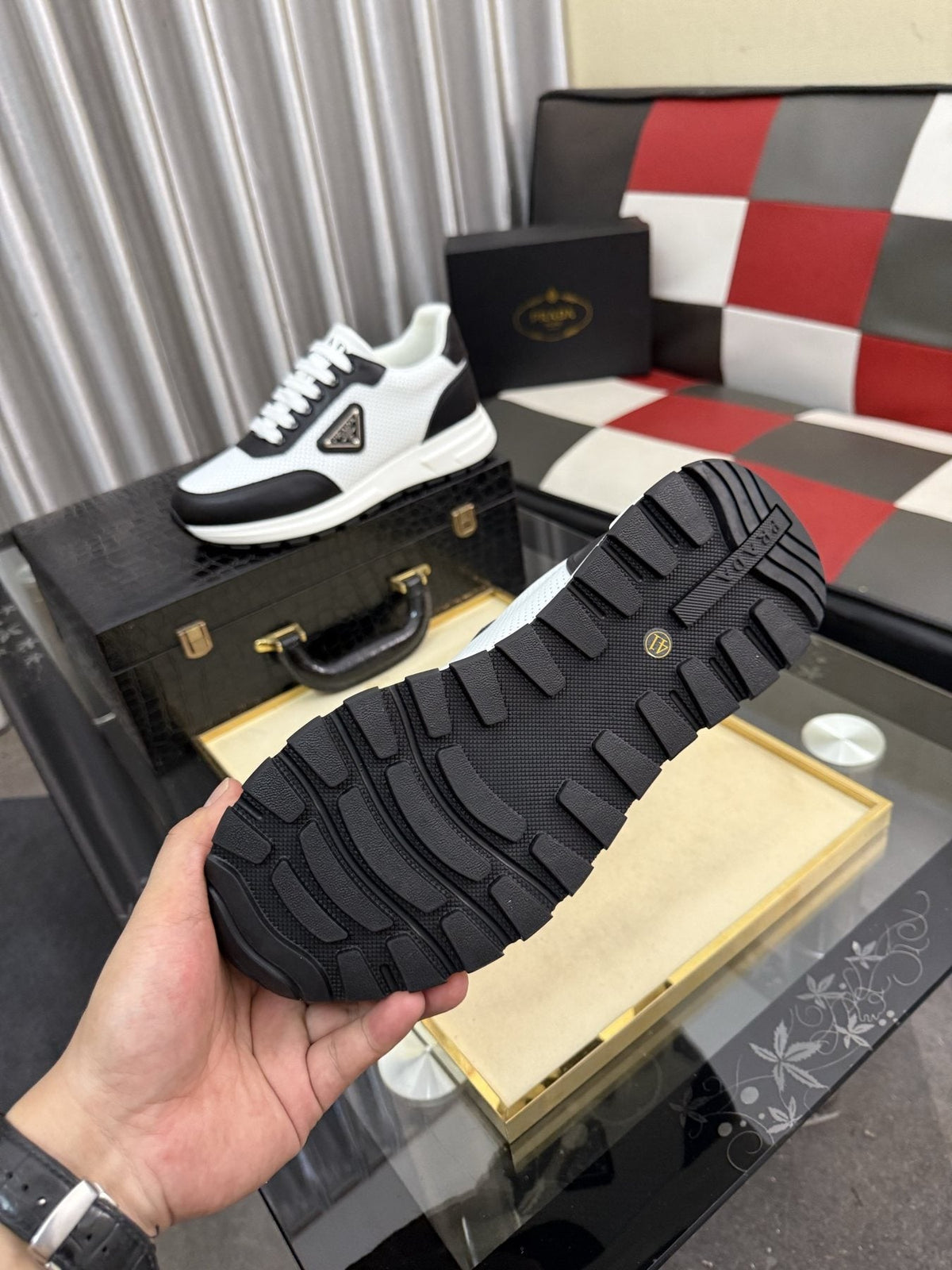 Prada Men's White and Black Low-Top Sneakers