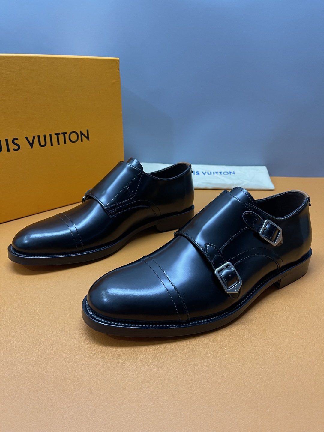 Louis Vuitton Black Cap-Toe Double-Monk Strap Shoes