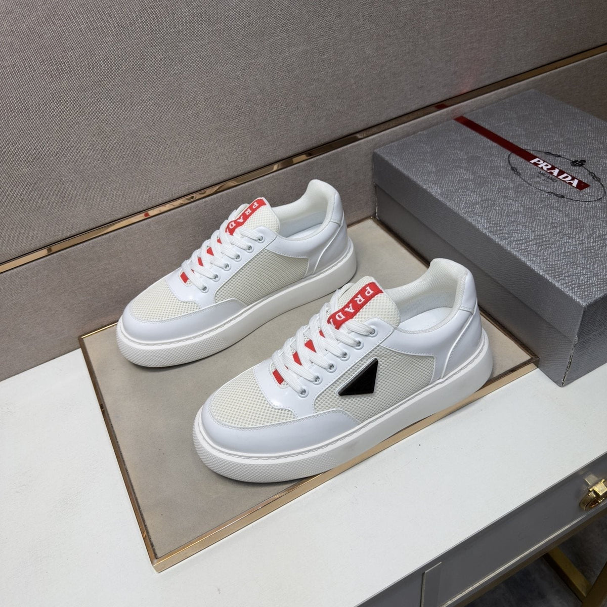 Prada Men's Mesh Panel Low-Top Sneakers
