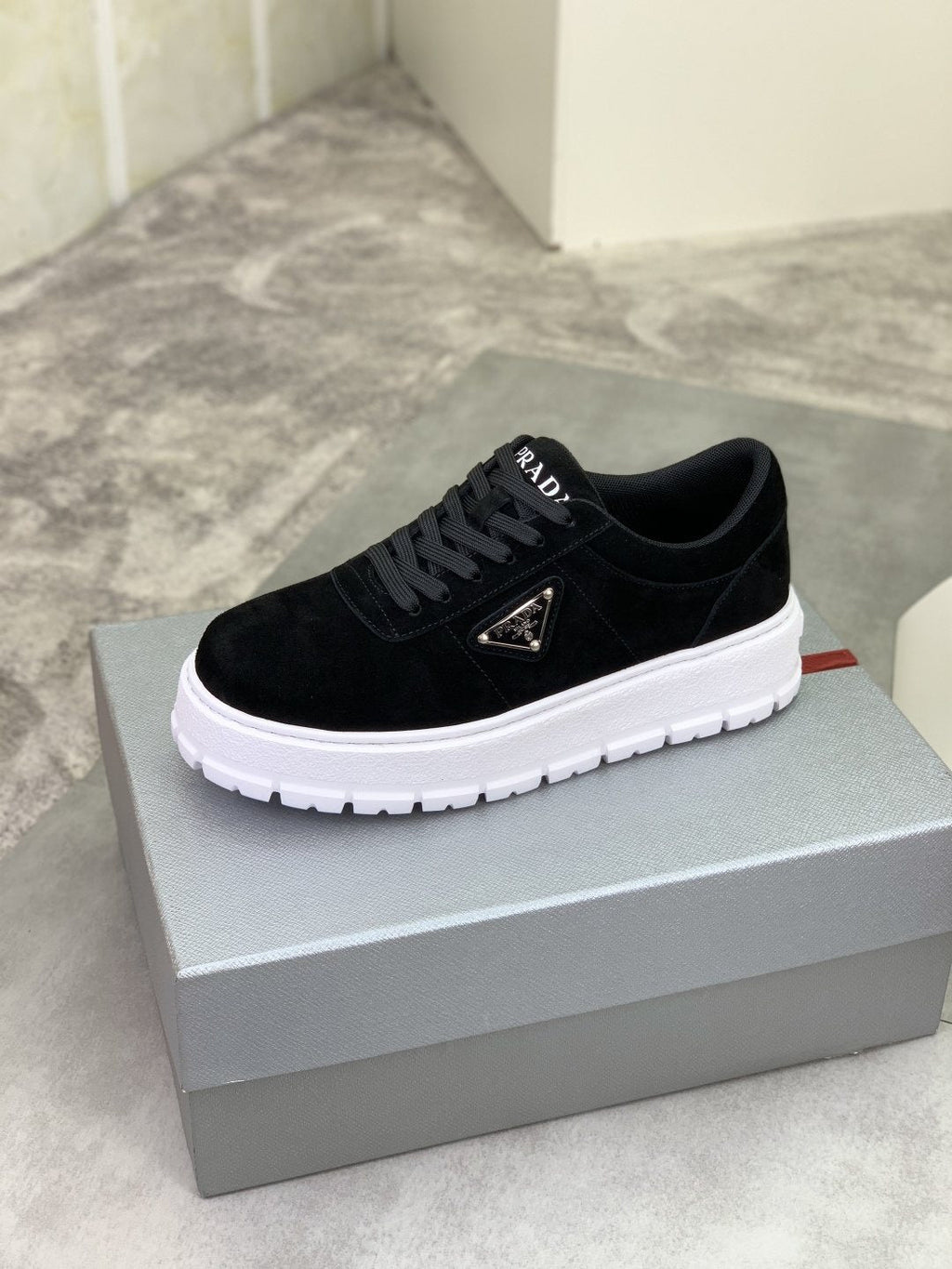 Prada Men's Lace-Up Sneakers with Ridged Soles