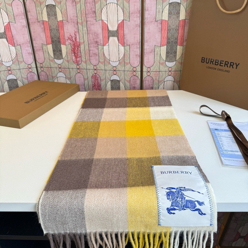 Burberry Yellow Brown Plaid Scarf