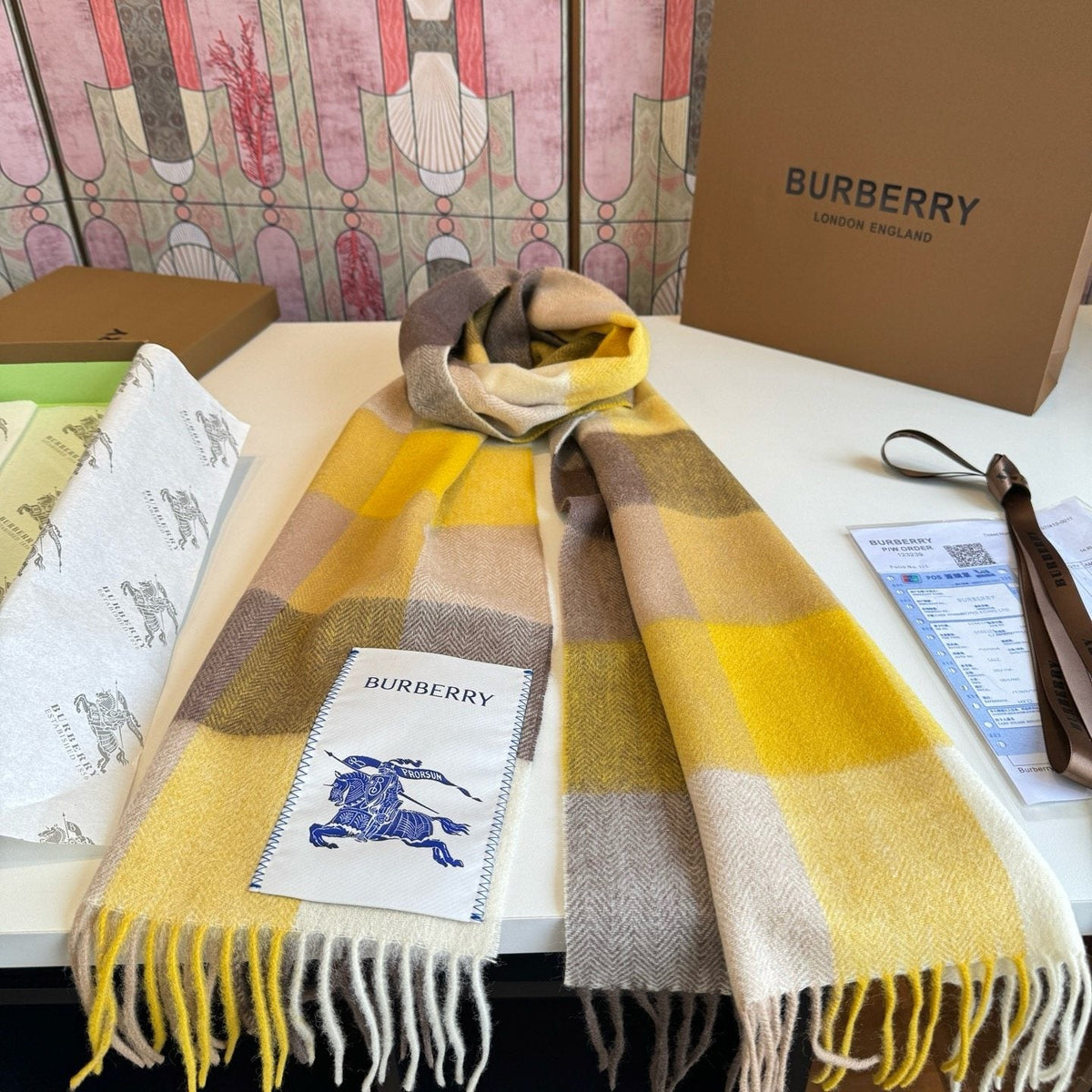 Burberry Yellow Brown Plaid Scarf