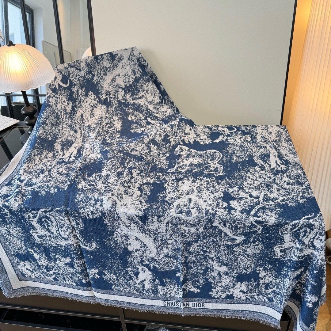 Dior Fringed Animal Print Square Scarf